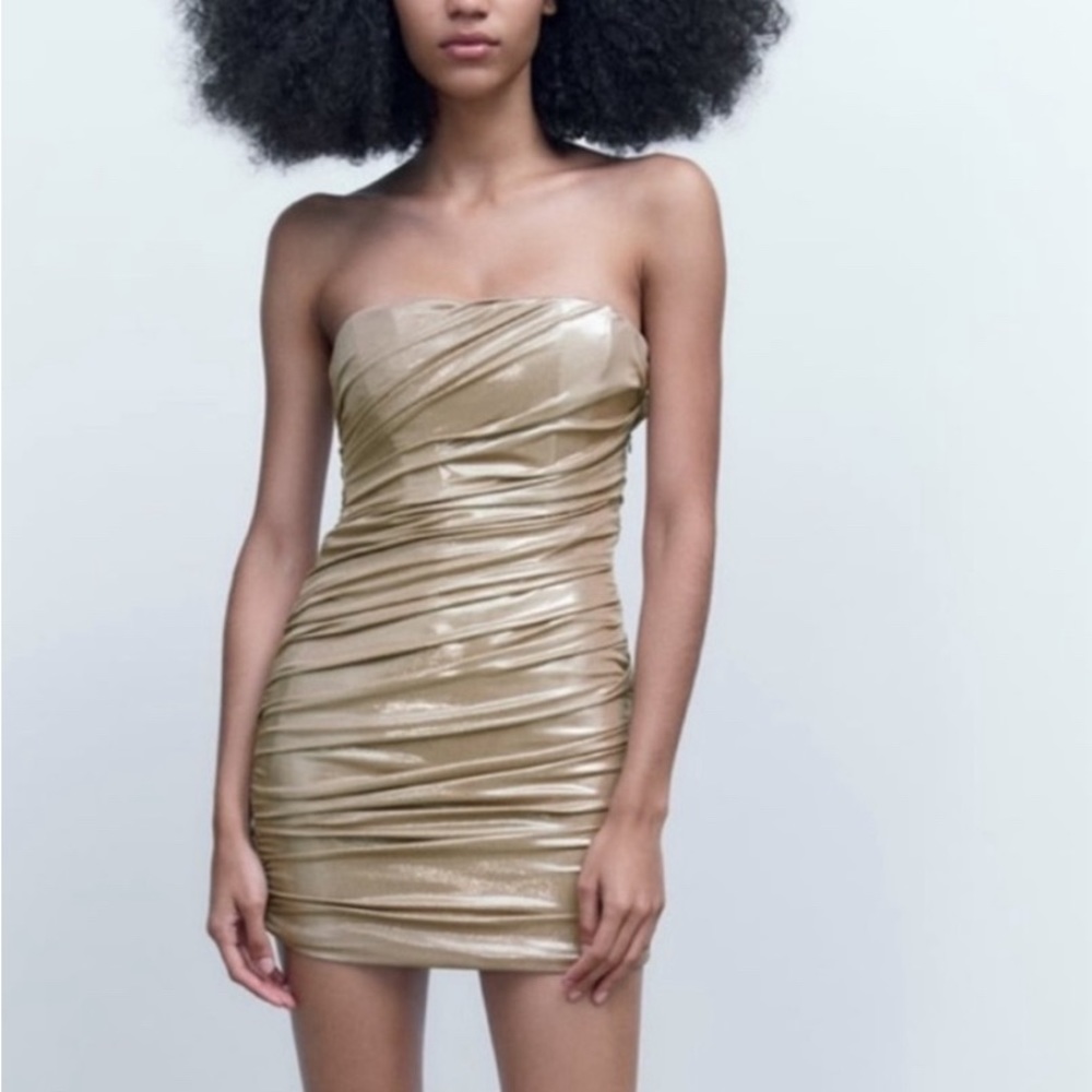 Zara gold metallic mini dress
